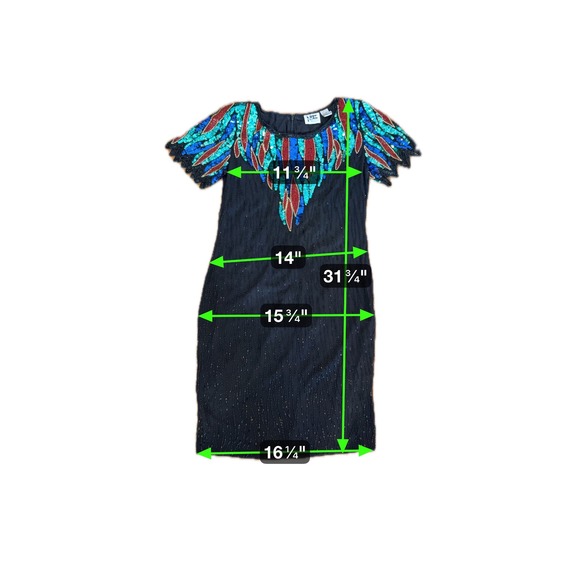 Vintage 80s Nite Line Silk Beaded Sequin Cocktail Dress Black Multicolor Size 12 - Picture 9 of 9